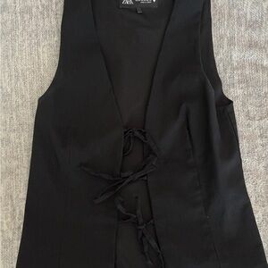 Zara Black Sleeveless Tie-Front Tunic